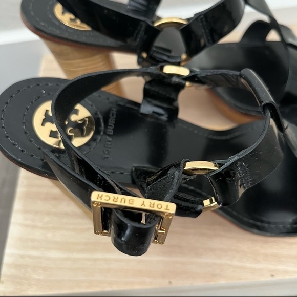 Tory Burch Black Leather Stacked Block Tan Platform Sandals 9.5 - Picture 8 of 10